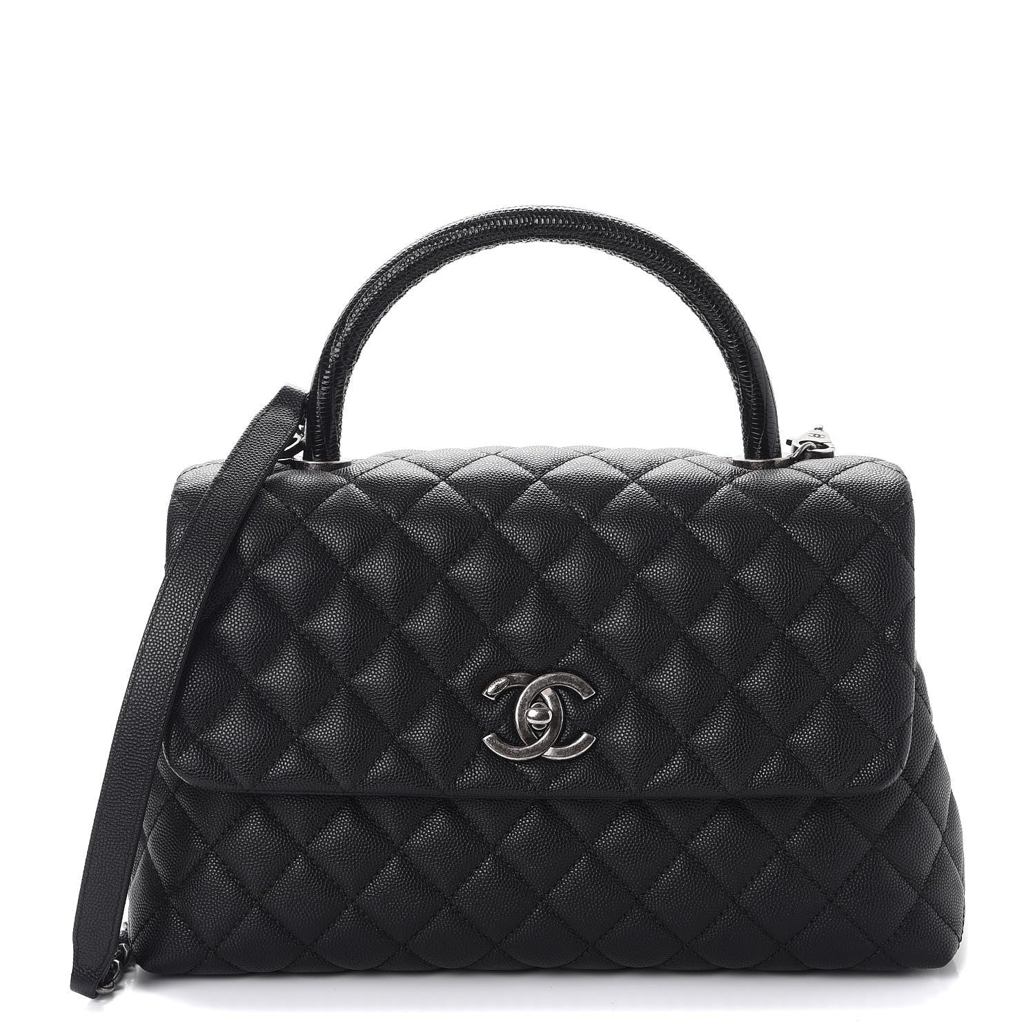 Chanel Caviar Lizard Quilted Small Coco Handle Flap Black 1 of 8
