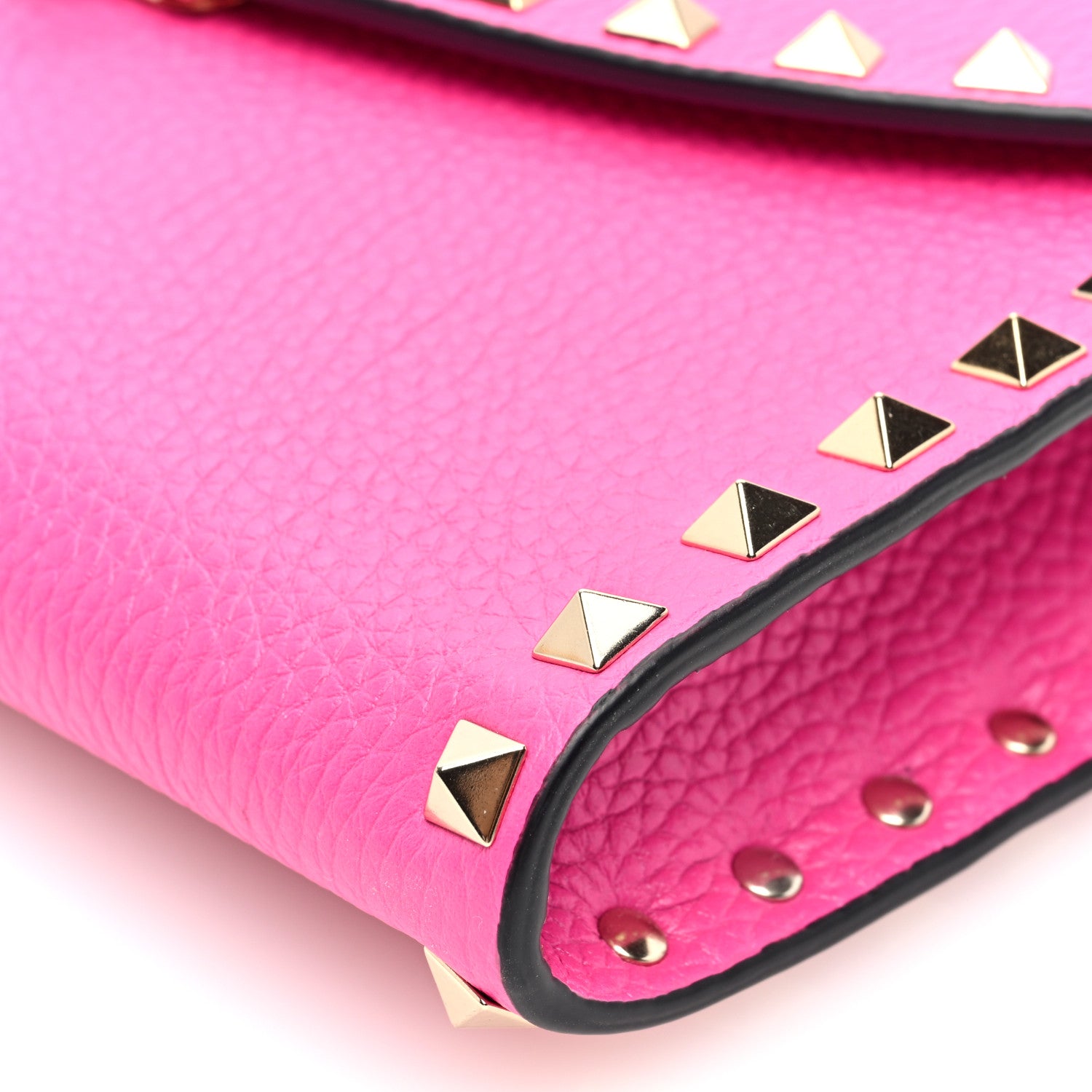 Valentino Garavani Grainy Calfskin Rockstud Flip Lock Wallet With Chain Pink PP 10 of 10