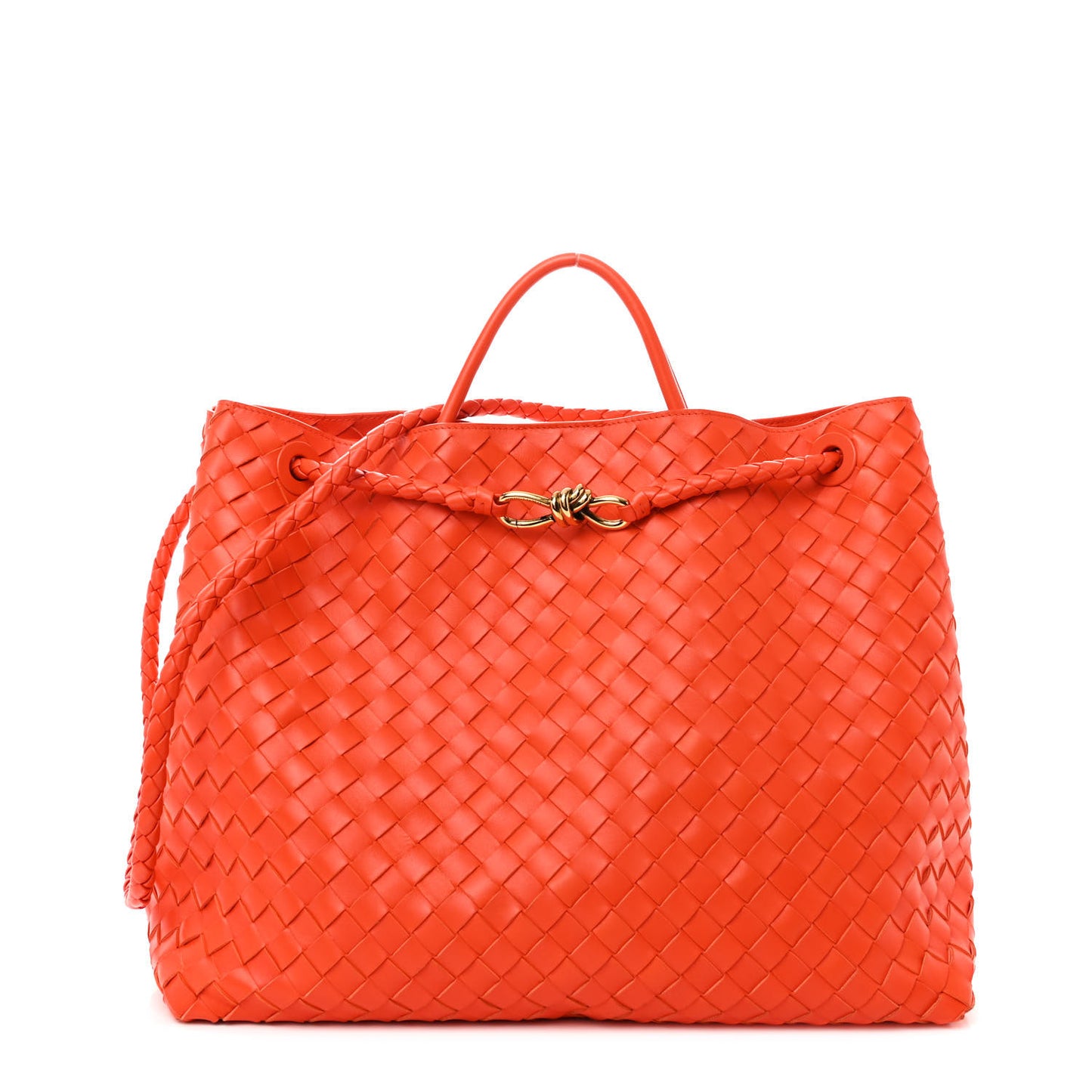 Nappa Intrecciato Large Andiamo Shoulder Bag Orange