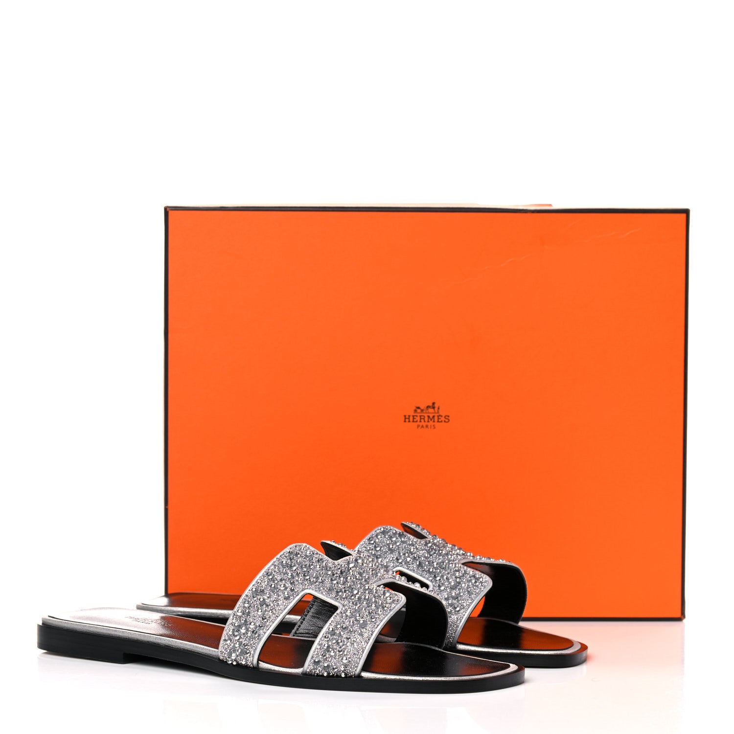 Hermes Velvet Goatskin Crystal Beads Oran Sandals 39 Gris Argente 8 of 8