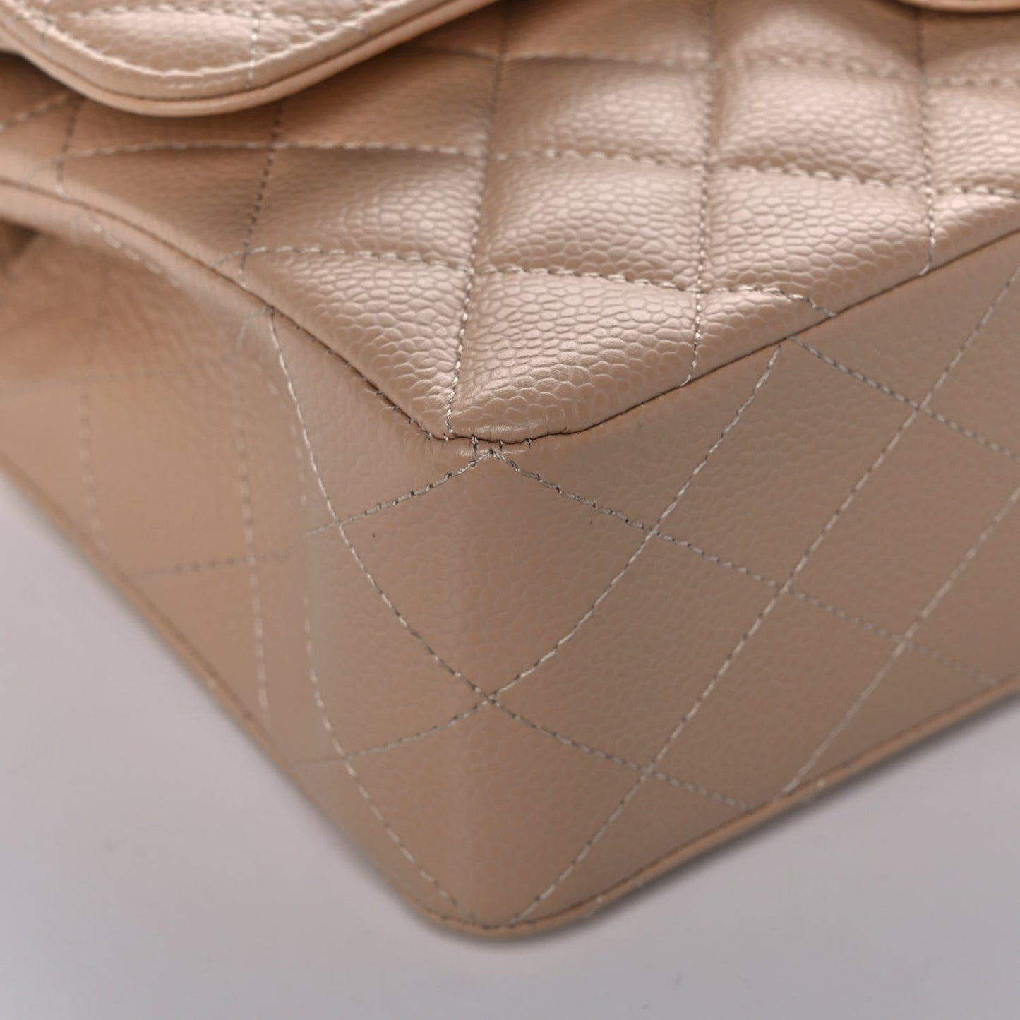 Caviar Quilted Small Double Flap Beige