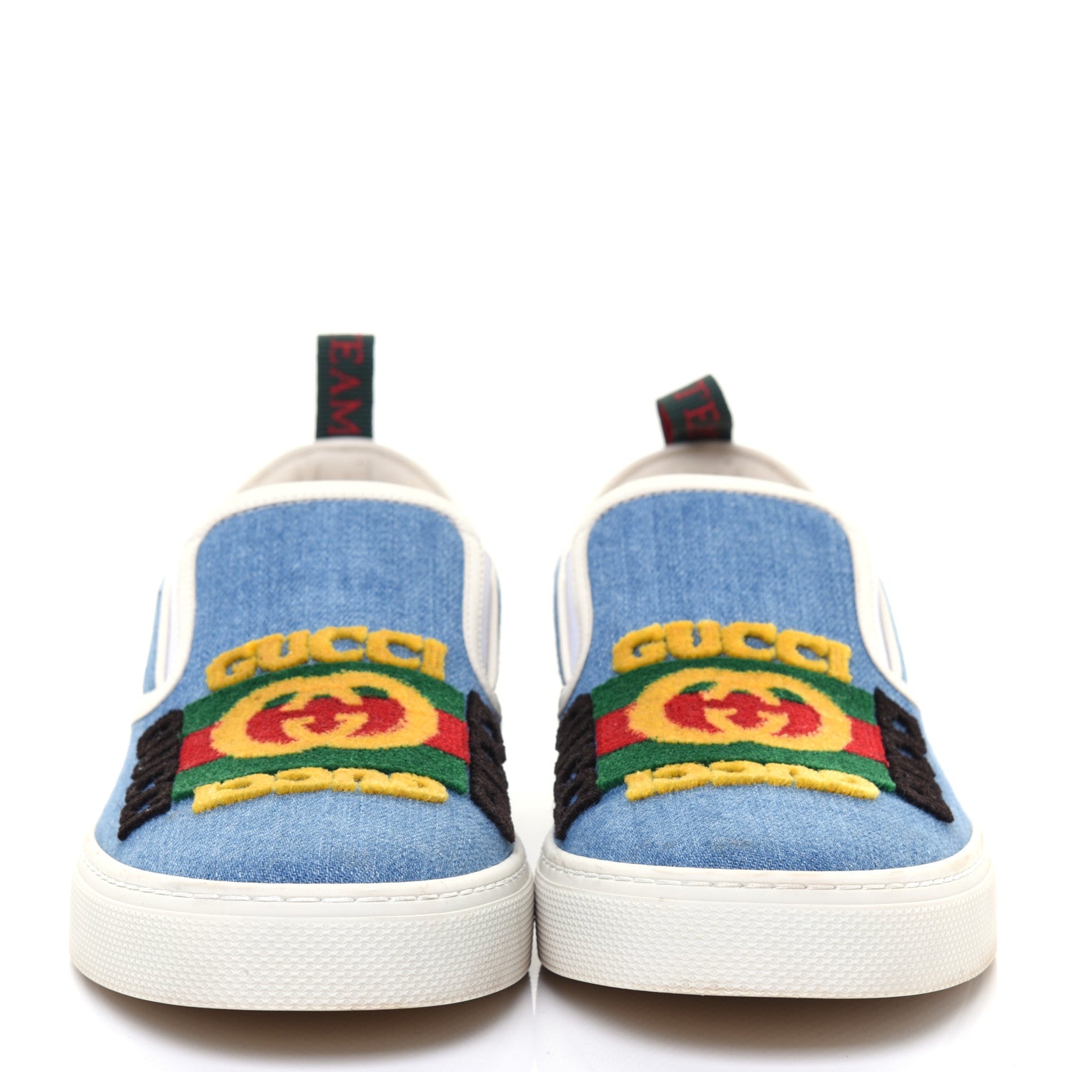 Gucci Kura Denim Logo Embroidered Mens Slip On Sneakers 6 Blue 2 of 9