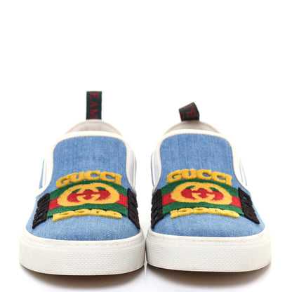 Gucci Kura Denim Logo Embroidered Mens Slip On Sneakers 6 Blue 2 of 9