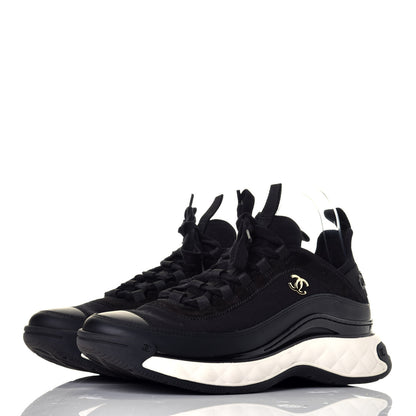 Chanel Velvet Calfskin Mixed Fibers CC Sneakers 41 Black 3 of 10