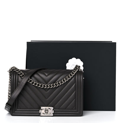 Chanel Calfskin Chevron Quilted Medium Boy Flap Black 29 of 29