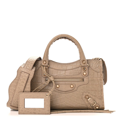 Balenciaga Calfskin Crocodile Embossed Classic Gold Hardware Mini City Beige Latte 1 of 9