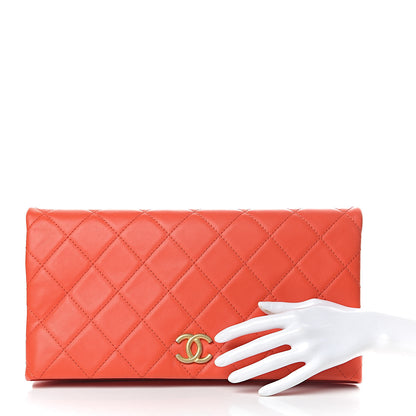Chanel Lambskin Quilted Greek Clutch Red 2 of 9