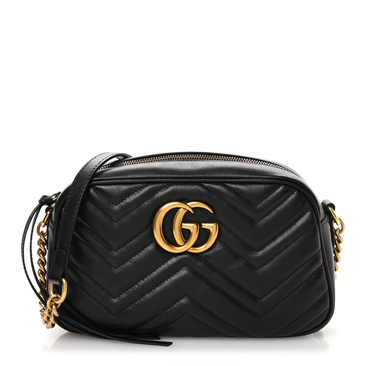 Gucci Calfskin Matelasse Small GG Marmont Chain Shoulder Bag Black 1 of 11