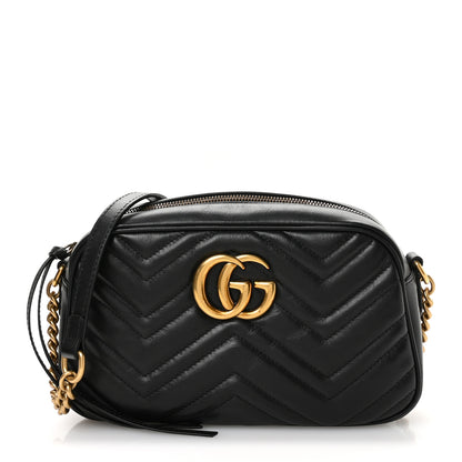 Gucci Calfskin Matelasse Small GG Marmont Chain Shoulder Bag Black 1 of 11