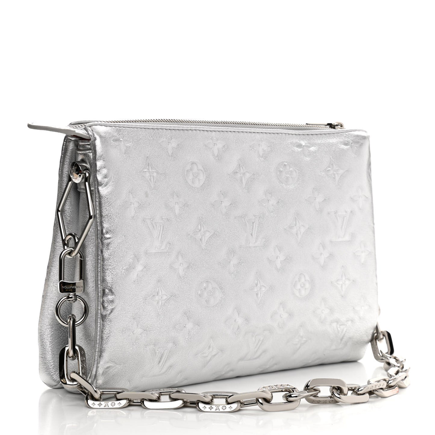 Metallic Lambskin Embossed Monogram Coussin PM Silver