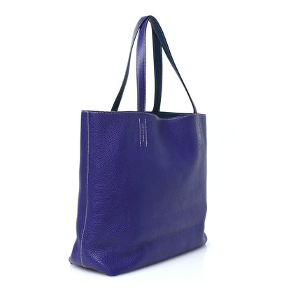 Hermes Taurillon Clemence Double Sens 45 Reversible Tote Iris Bleu De Malte 4 of 15