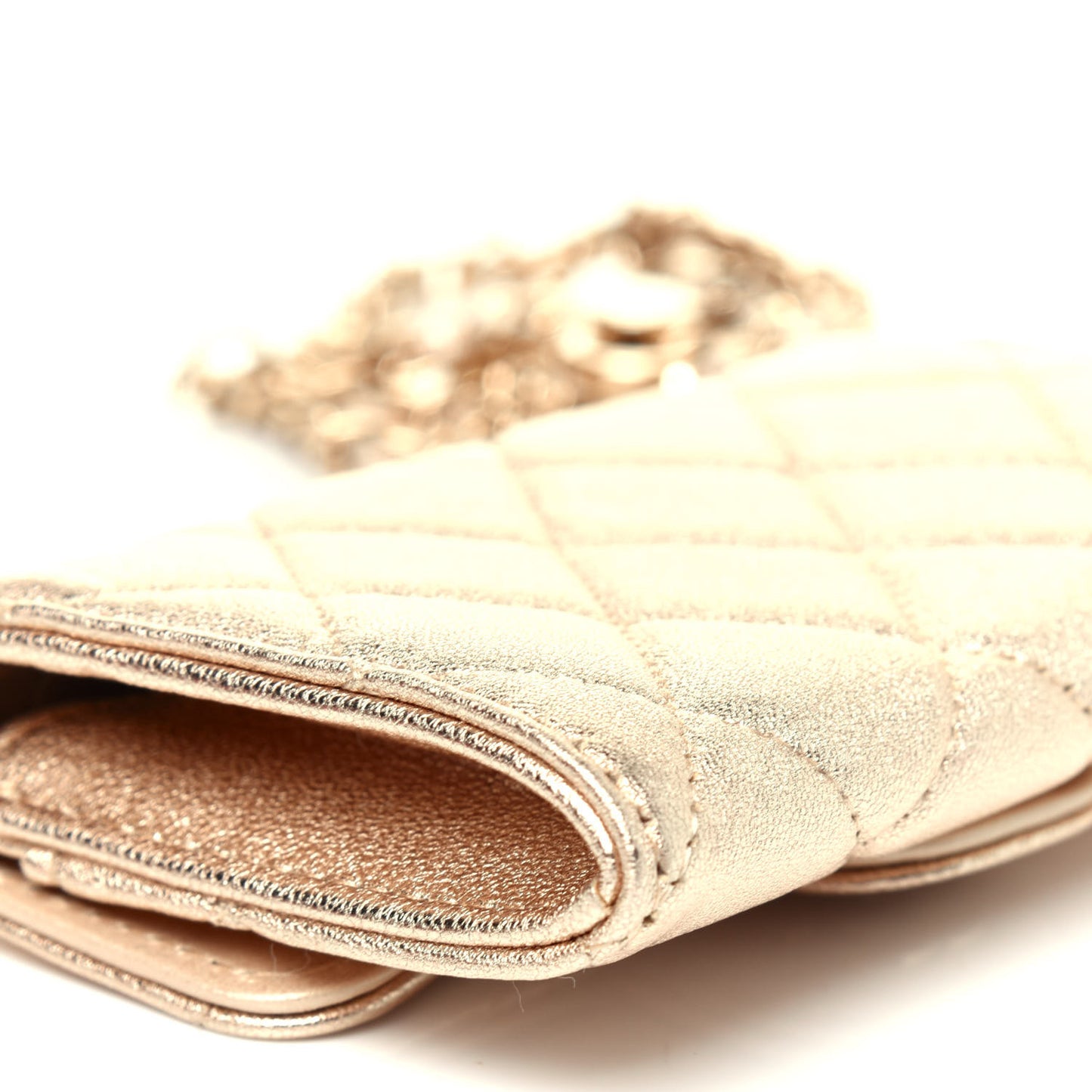 Metallic Lambskin Quilted Flap Chain Waist Bag Gold