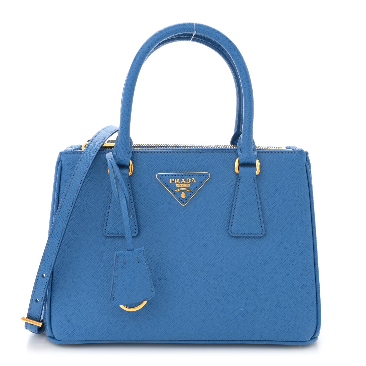 Saffiano Lux Mini Galleria Double Zip Tote Azzurro