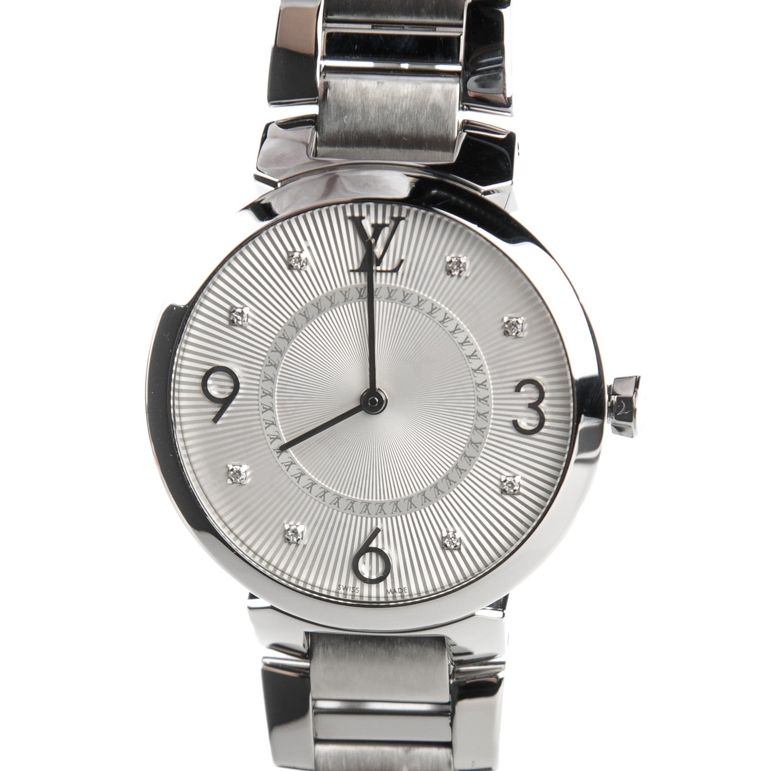 Louis Vuitton Stainless Steel Diamond 28mm Tambour Quartz Watch 1 of 7