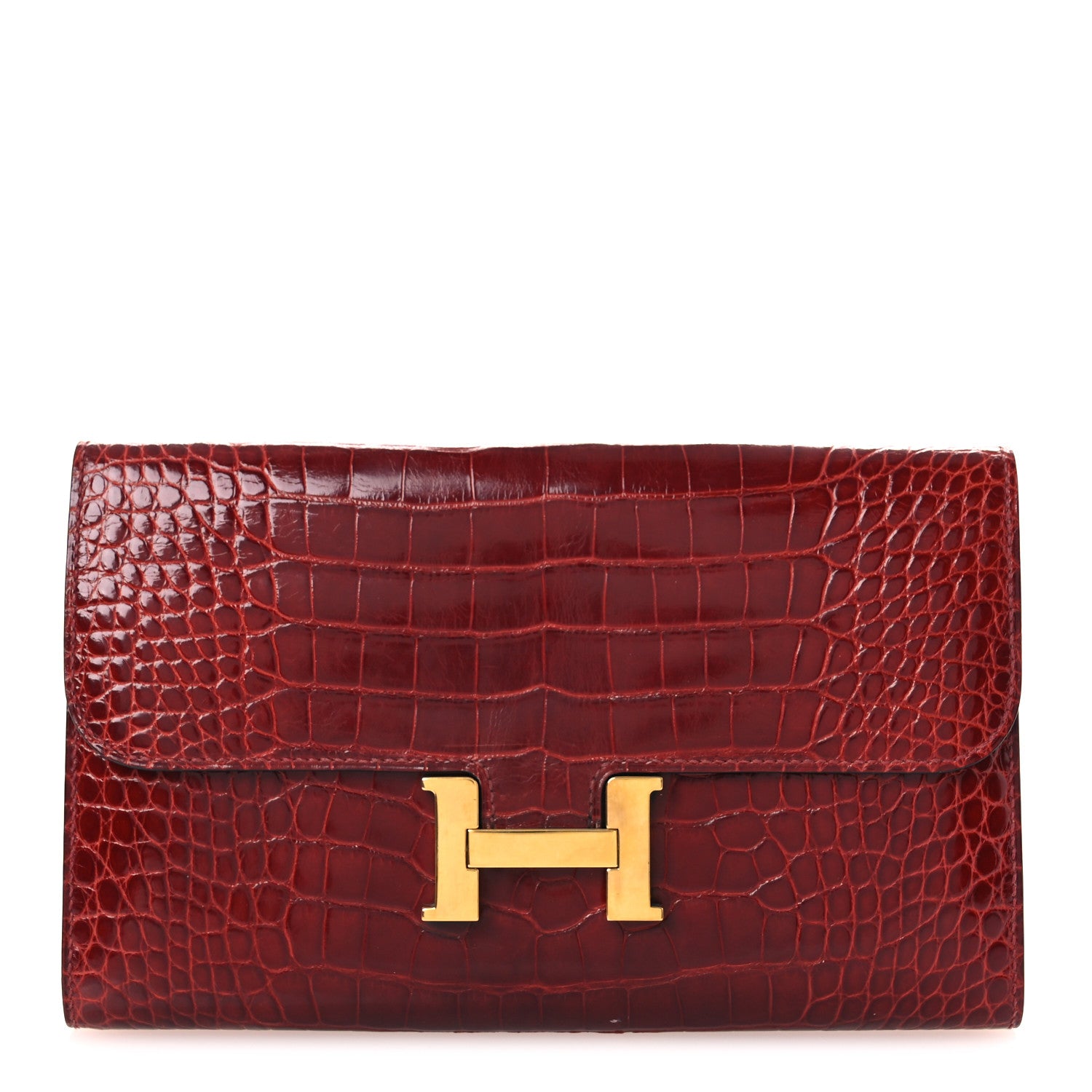 Hermes Shiny Alligator Constance Long Wallet Rouge Vif 1 of 10