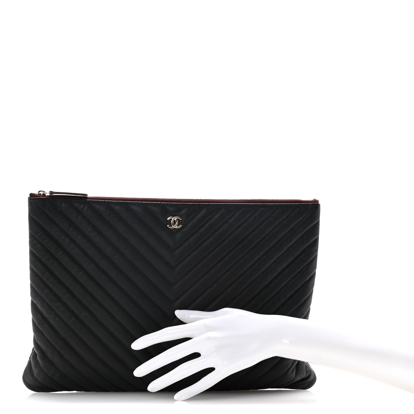 Caviar Chevron Quilted Large Cosmetic Case Black