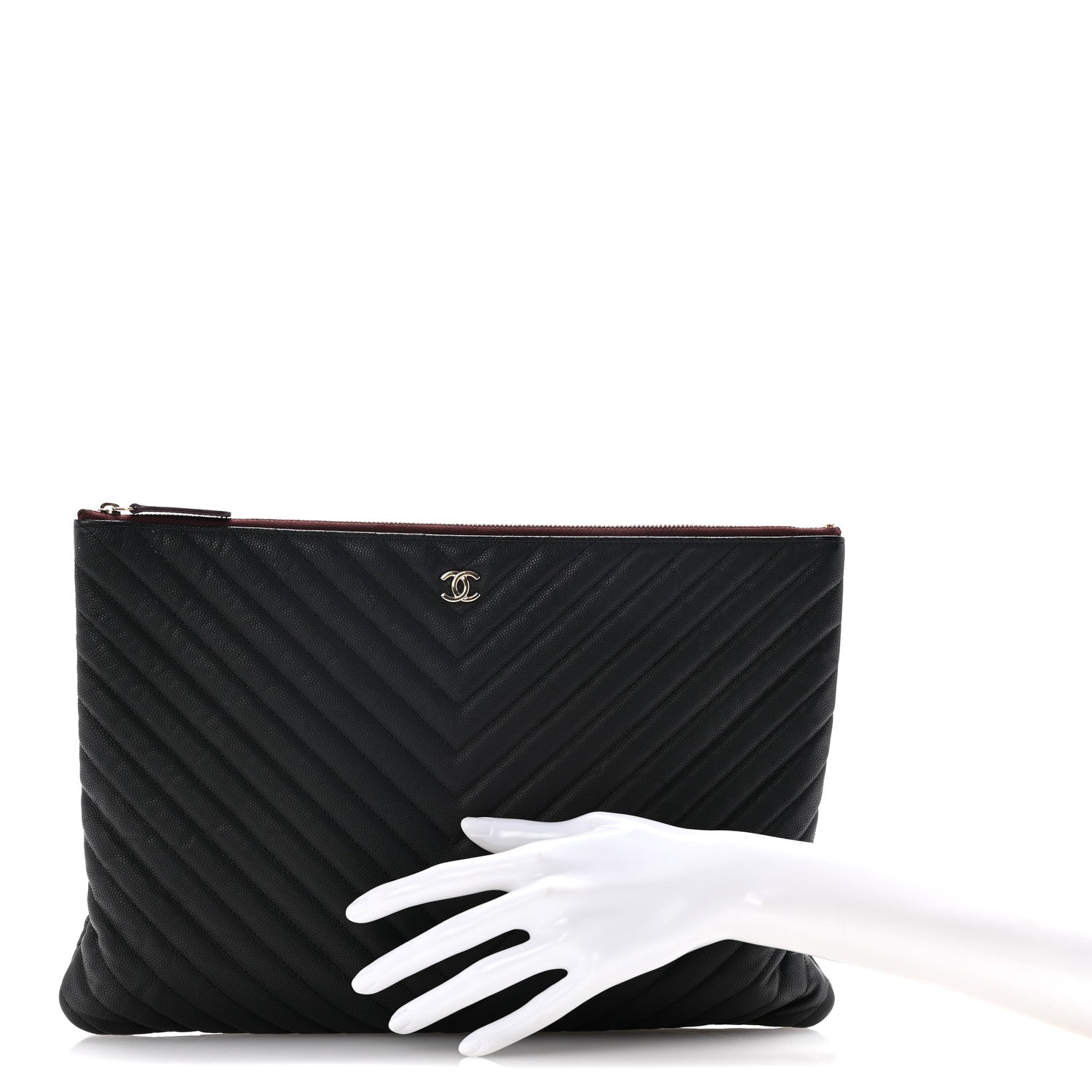 Chanel Caviar Chevron Quilted Large Cosmetic Case Black 2 of 11