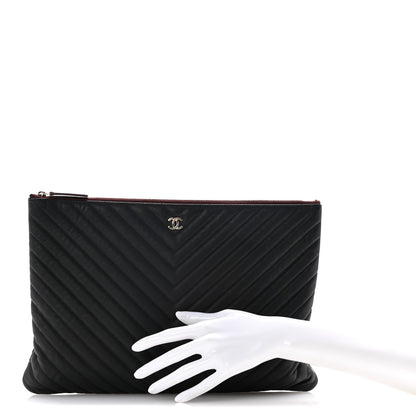 Chanel Caviar Chevron Quilted Large Cosmetic Case Black 2 of 11