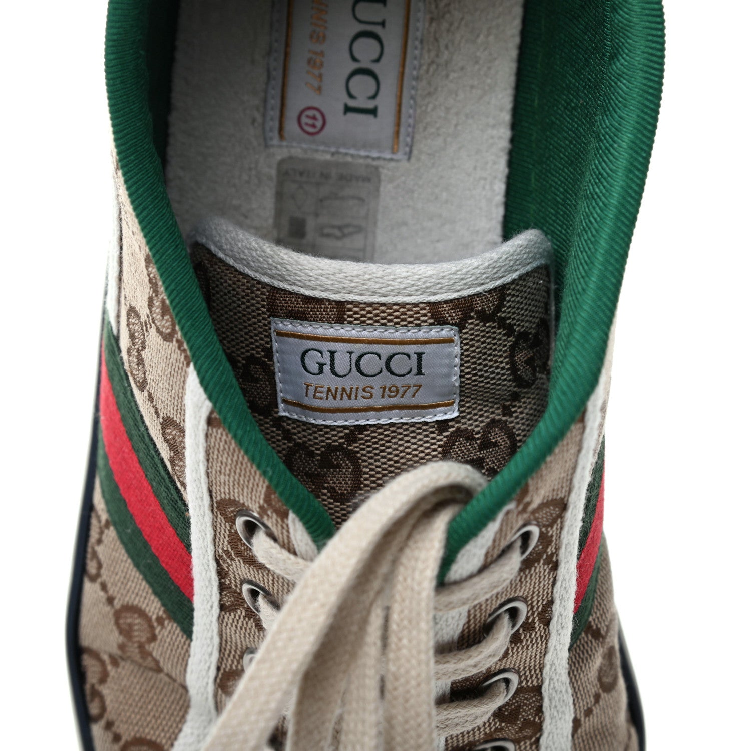 Gucci GG Monogram Web Mens 1977 Tennis Sneakers 11 Beige Ebony Mystic White 8 of 9