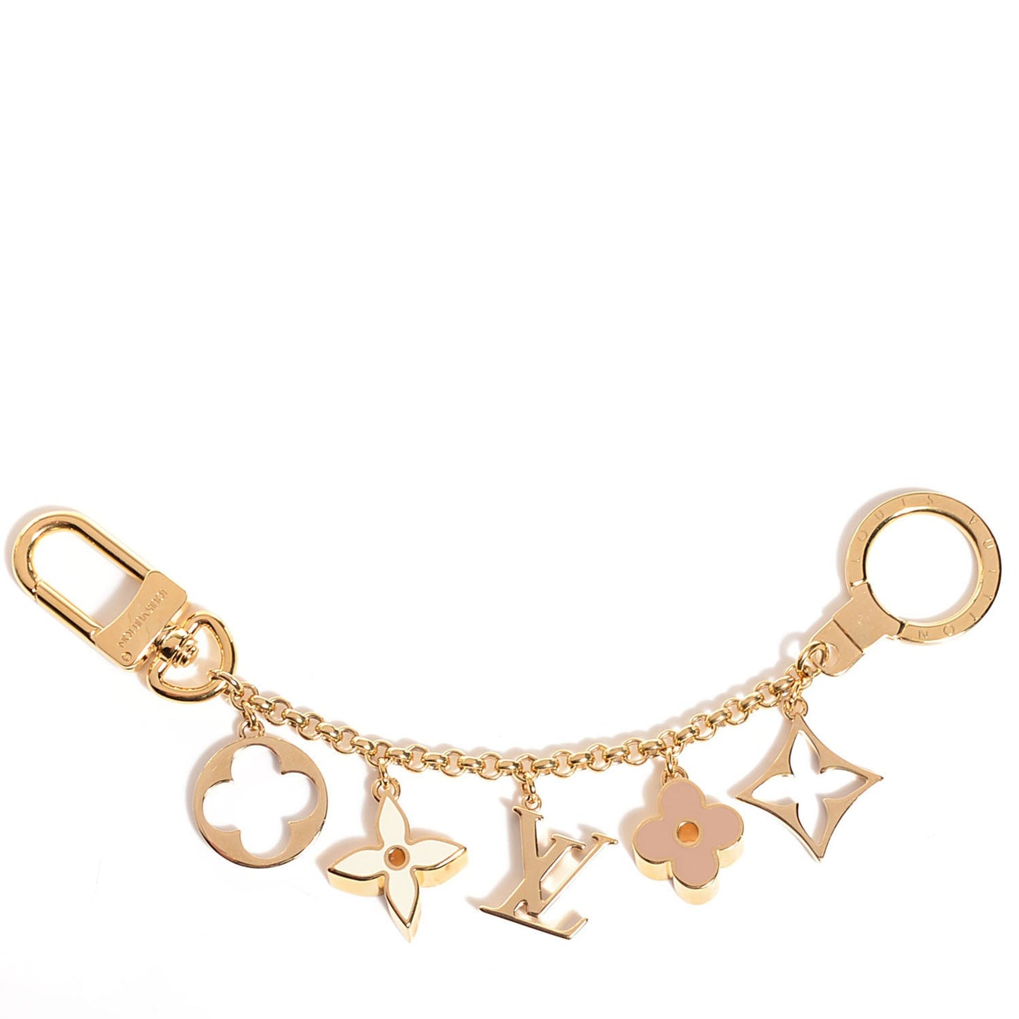 Brass Enamel Fleur De Monogram Bag Charm Chain Gold