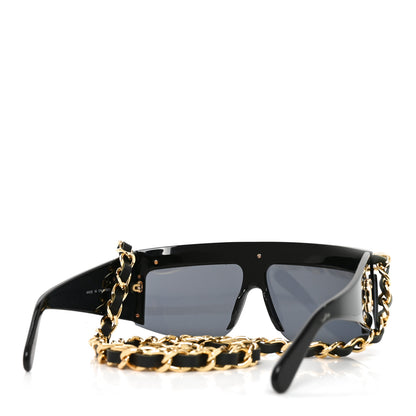 Chanel Acetate Metal Calfskin Chain Sunglasses 0027 Black 3 of 7