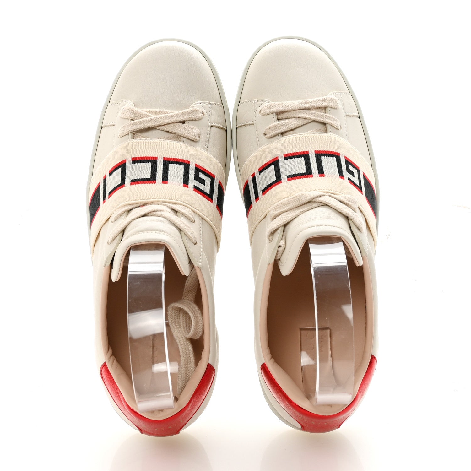 Gucci Calfskin Stripe Womens New Ace Sneakers 36 New Mystic White Ecru Red Flame 3 of 9