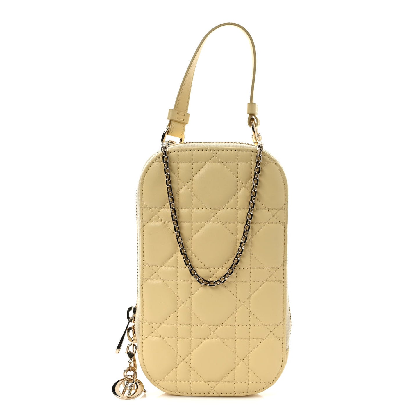 Lambskin Cannage Lady Dior Phone Holder Light Yellow