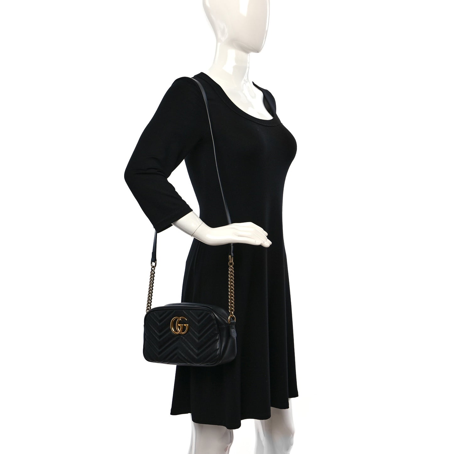 Calfskin Matelasse Mini GG Marmont Chain Shoulder Bag Black