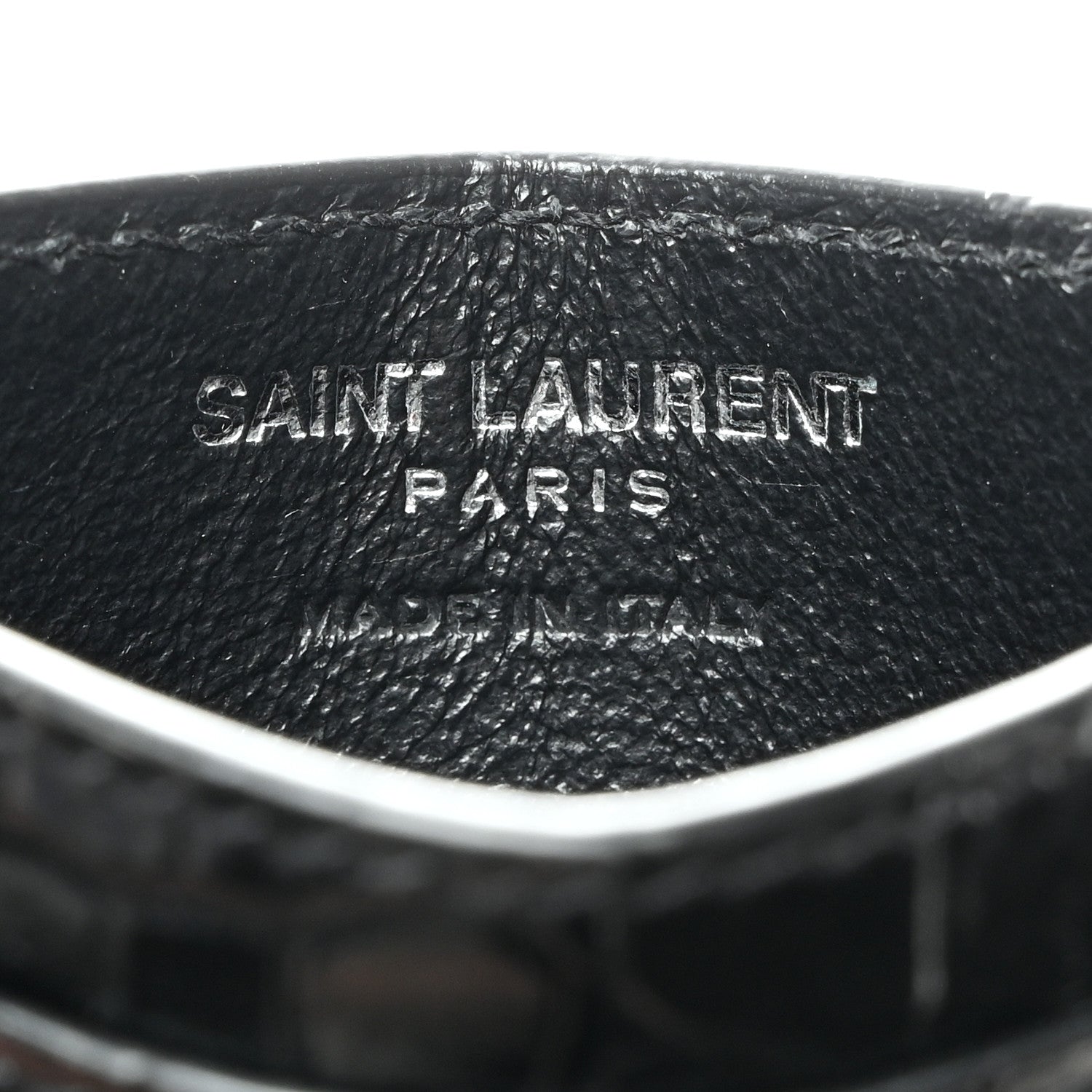 Saint Laurent Calfskin Crocodile Embossed Monogram Credit Card Case Black 6 of 7