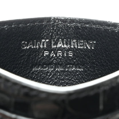 Saint Laurent Calfskin Crocodile Embossed Monogram Credit Card Case Black 6 of 7