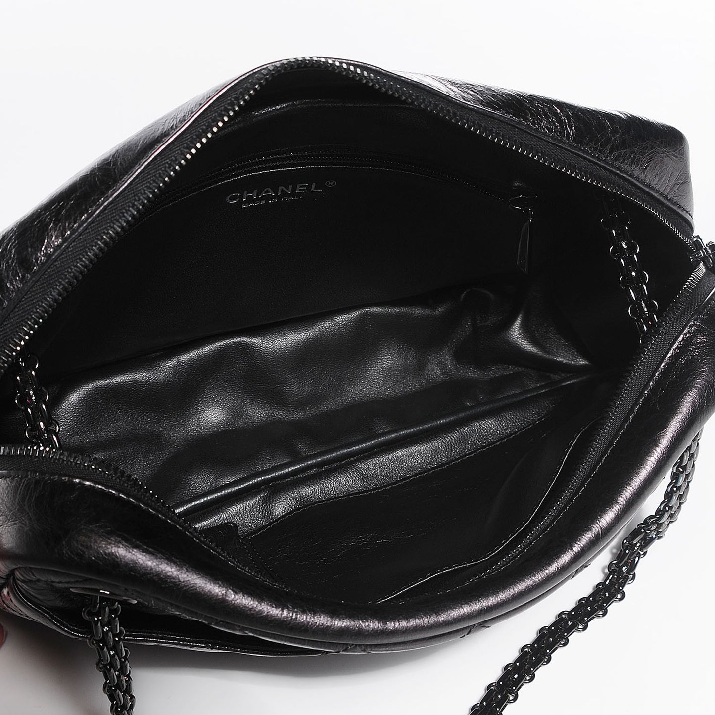 Metallic Aged Calfskin Quilted Medium Reissue Camera Case Black