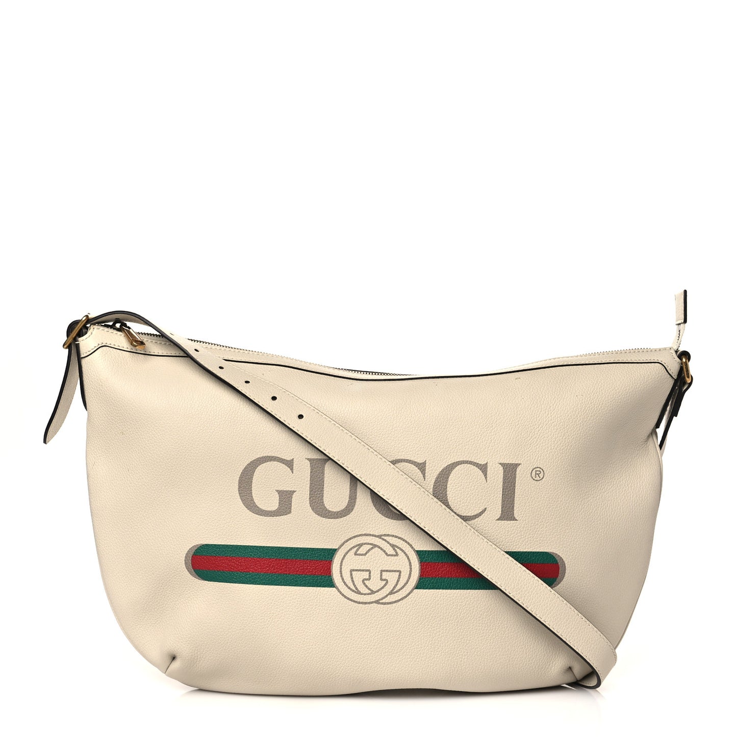 Grained Calfskin Logo Half Moon Hobo White