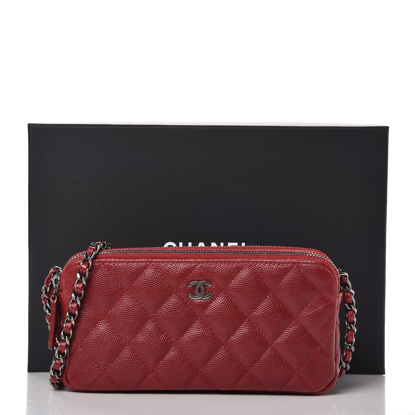 Caviar Quilted Small Clutch With Chain Red