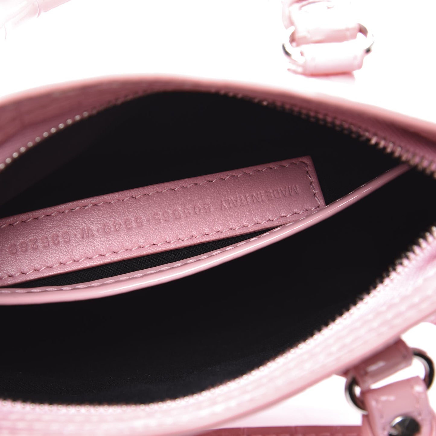 Patent Crocodile Embossed Classic Silver Hardware Nano City Light Pink