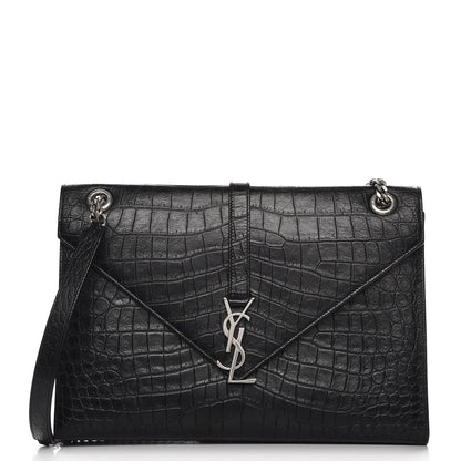 Saint Laurent Calfskin Crocodile Embossed Monogram Large Satchel Black 1 of 8