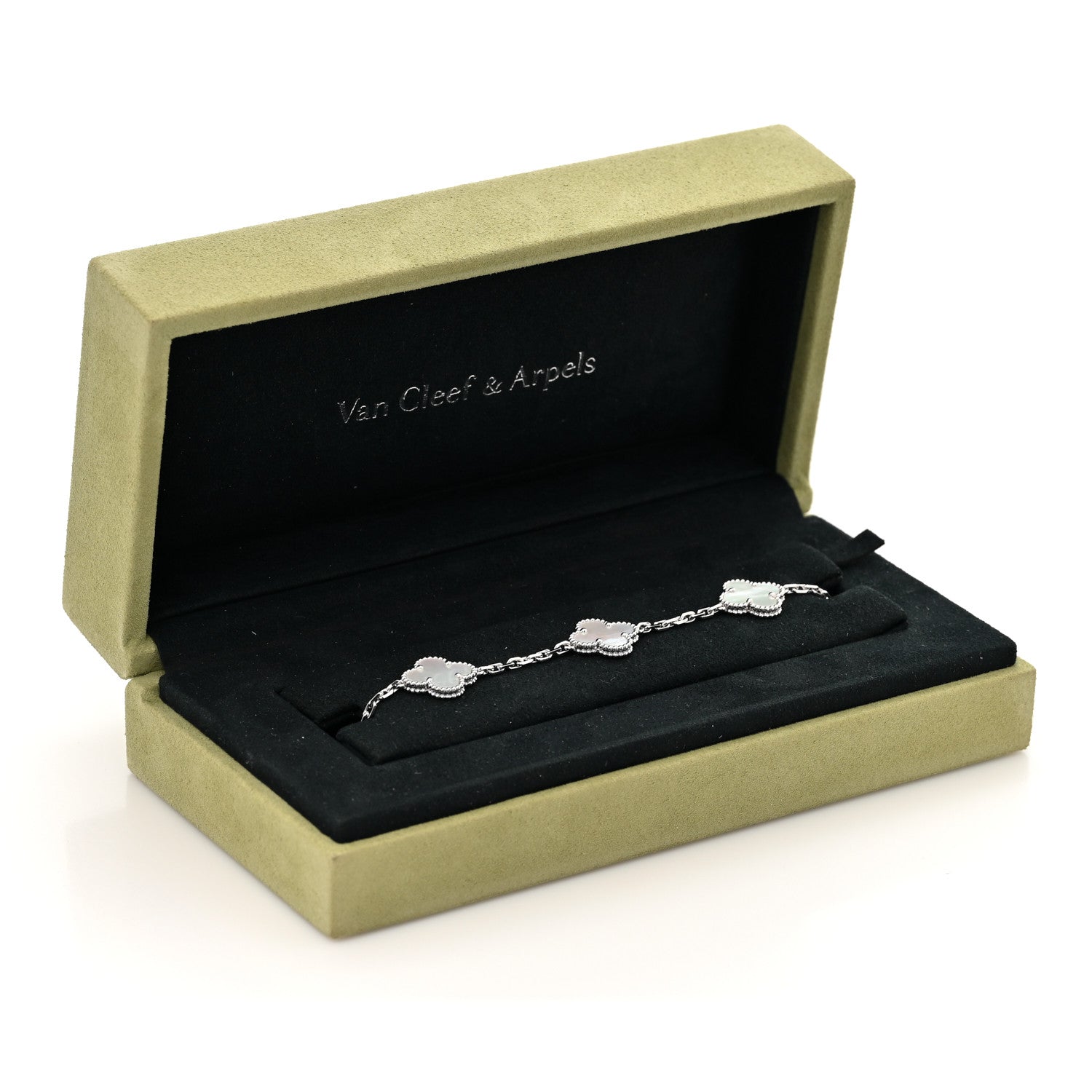 Van Cleef & Arpels 18K White Gold Mother of Pearl 5 Motifs Vintage Alhambra Bracelet 6 of 6
