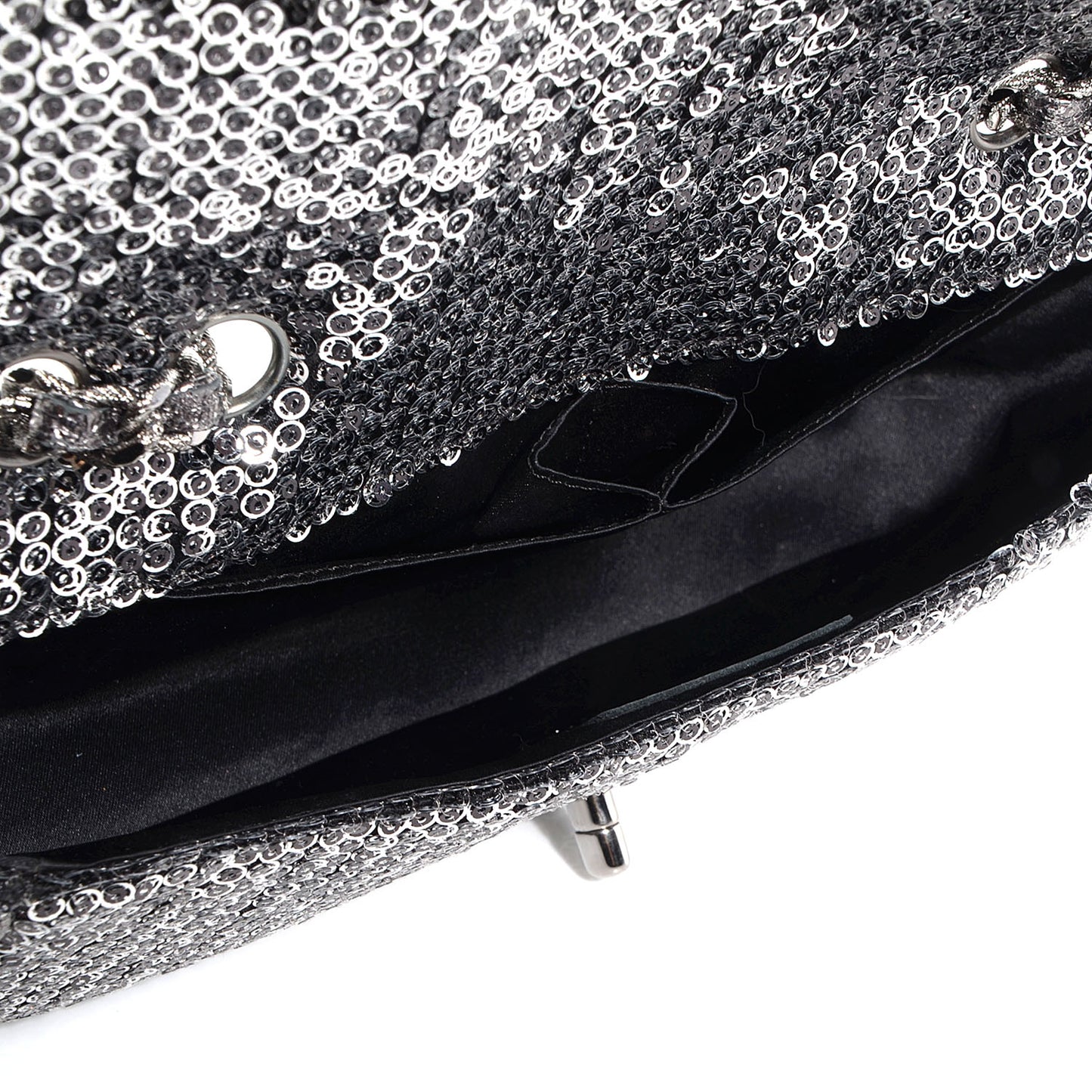 Sequin East West Flap Dark Silver