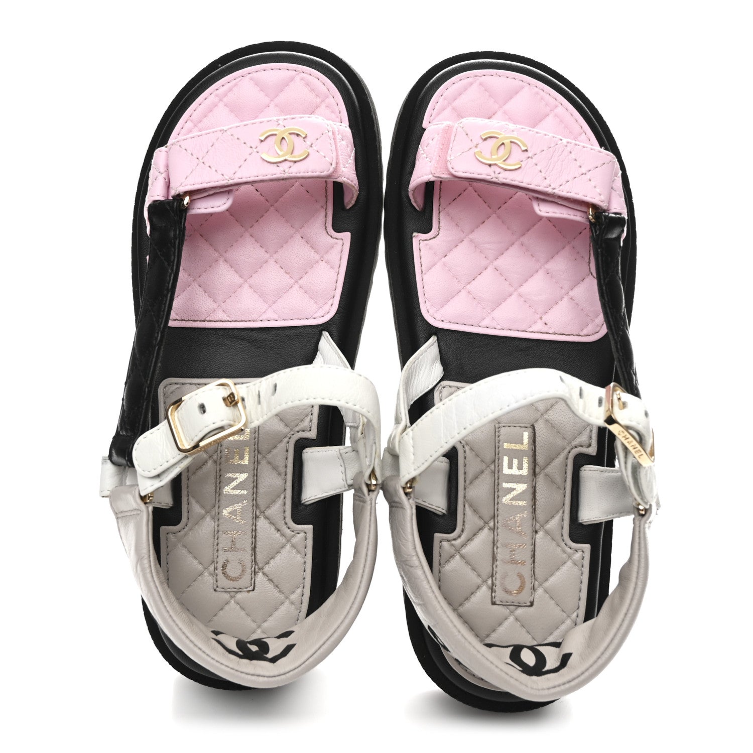 Chanel Lambskin Quilted CC Logo Platform Sandals 38 Black White Pink 2 of 9