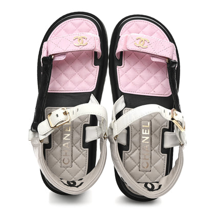 Chanel Lambskin Quilted CC Logo Platform Sandals 38 Black White Pink 2 of 9