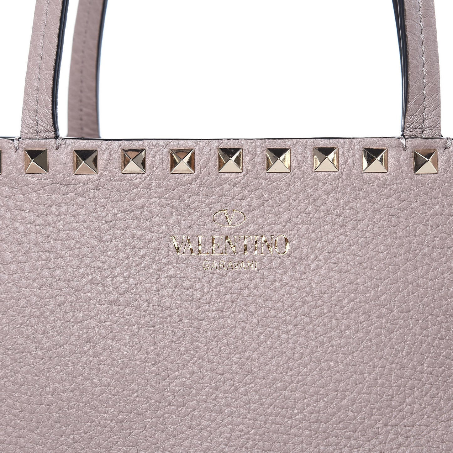 Grained Calfskin Rockstud Shoulder Tote Poudre