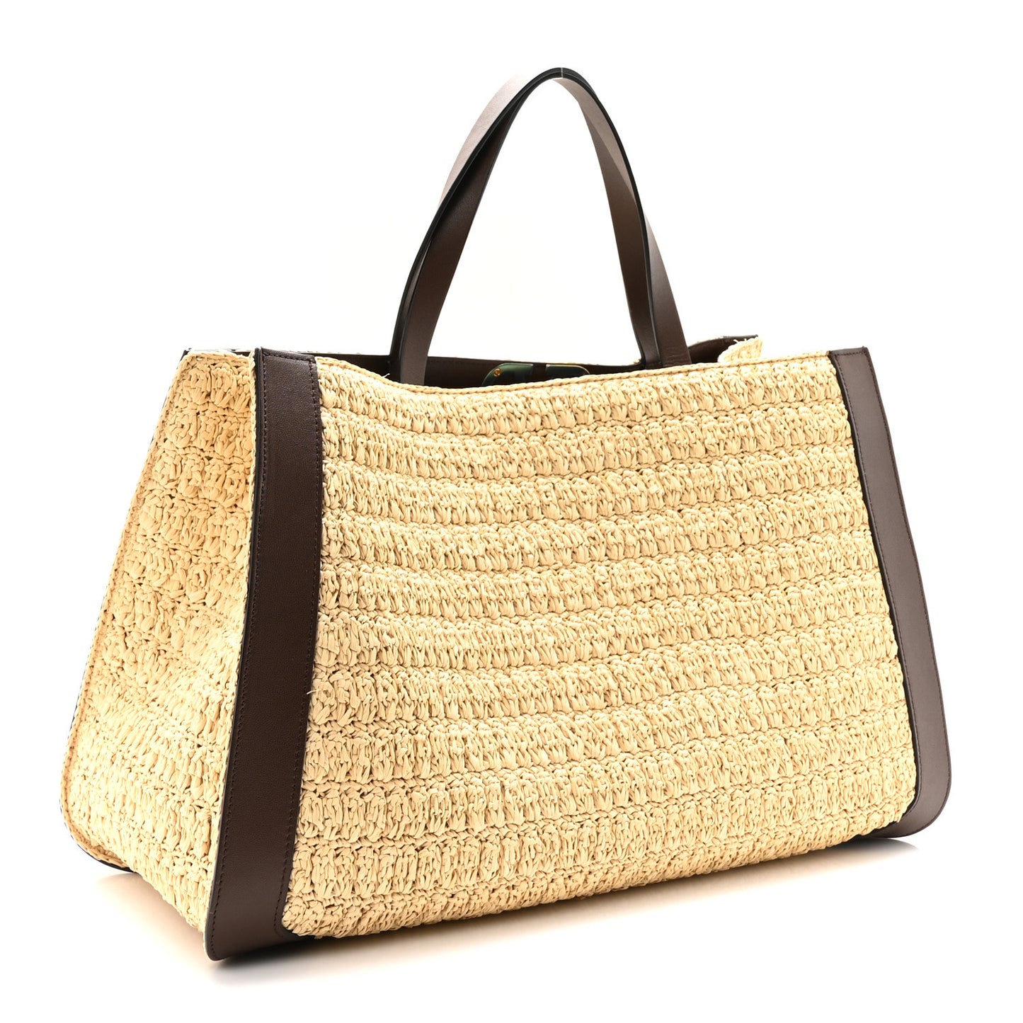 Raffia Calfskin Vlogo Tote Naturale Fondant