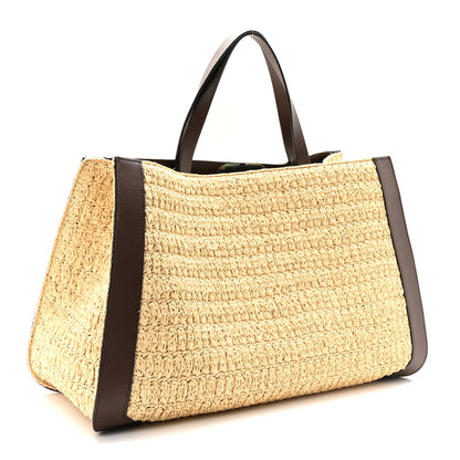 Valentino Garavani Raffia Calfskin Vlogo Tote Naturale Fondant 3 of 9