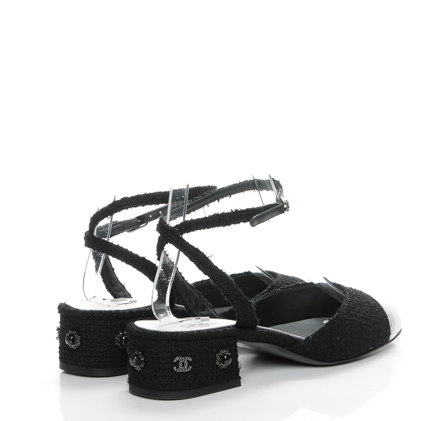 Tweed Iridescent Calfskin Heels 37 Black Silver
