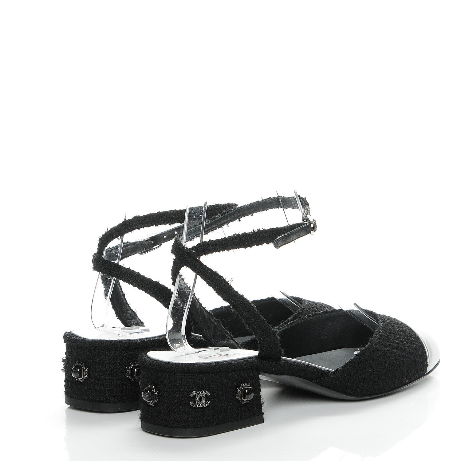 Chanel Tweed Iridescent Calfskin Heels 37 Black Silver 4 of 9