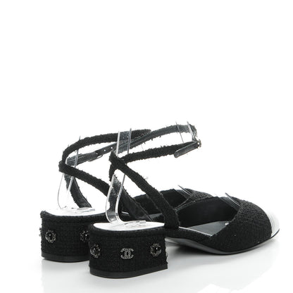 Chanel Tweed Iridescent Calfskin Heels 37 Black Silver 4 of 9