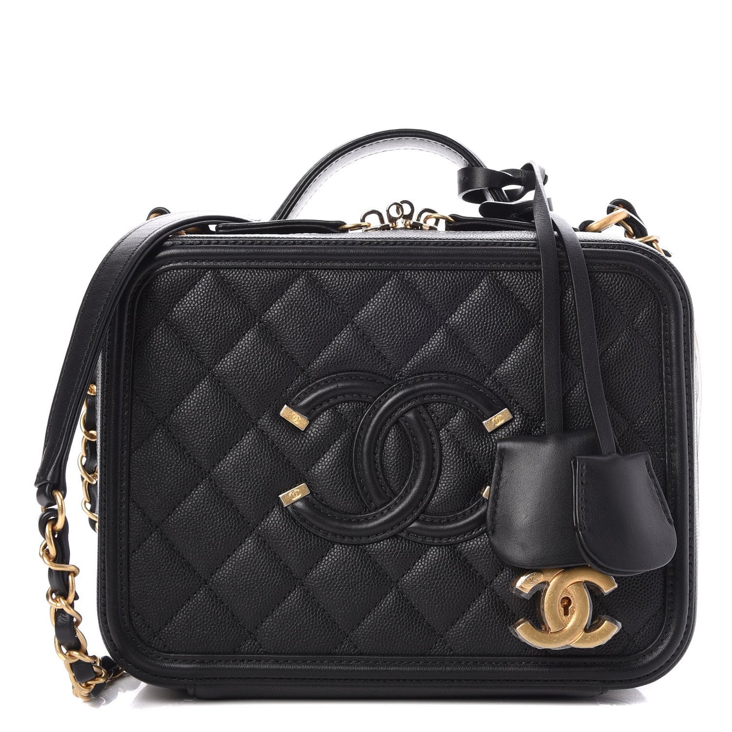 Caviar Quilted Medium CC Filigree Vanity Case Black