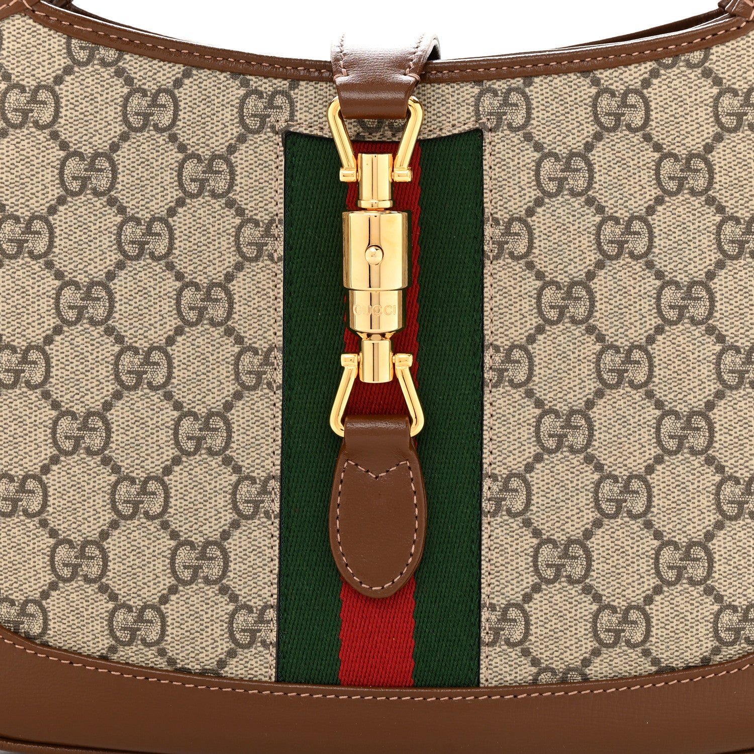 Gucci GG Supreme Monogram Azalea Calfskin Web Small Jackie 1961 Hobo Beige Ebony Brown Sugar 8 of 12