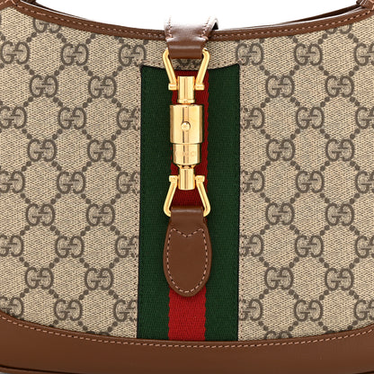 Gucci GG Supreme Monogram Azalea Calfskin Web Small Jackie 1961 Hobo Beige Ebony Brown Sugar 8 of 12