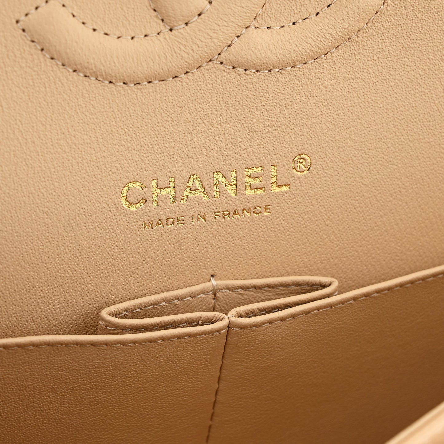 Caviar Quilted Medium Double Flap Beige