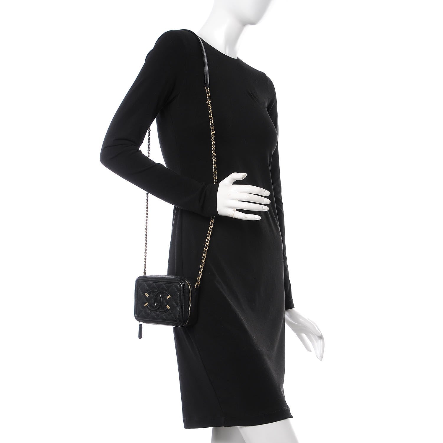 Chanel Caviar Quilted CC Filigree Vanity Clutch With Chain Black 2 of 7